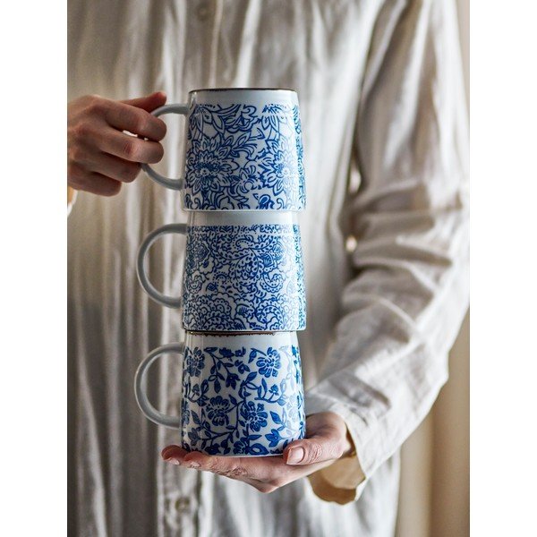 Tazze in set bianche/blu in gres 3 pz Molly – Bloomingville-image-1