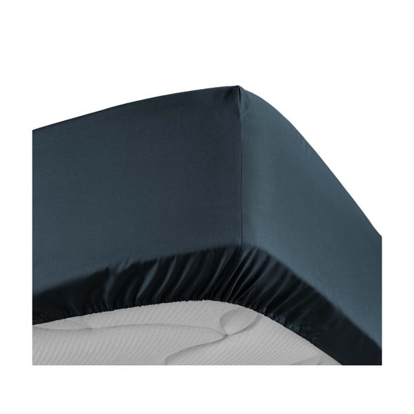 Lenzuolo in percalle di cotone elasticizzato blu scuro 160x200 cm Percaline - douceur d'intérieur-image-3