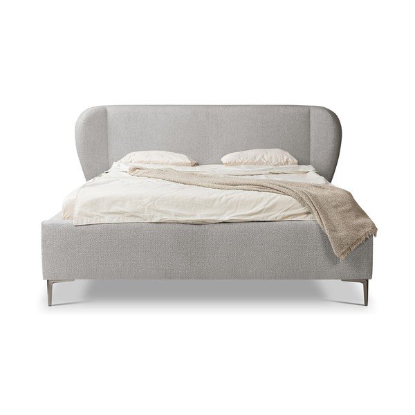 Letto matrimoniale imbottito grigio chiaro con rete inclusa 180x200 cm Makana – Makamii-image-2