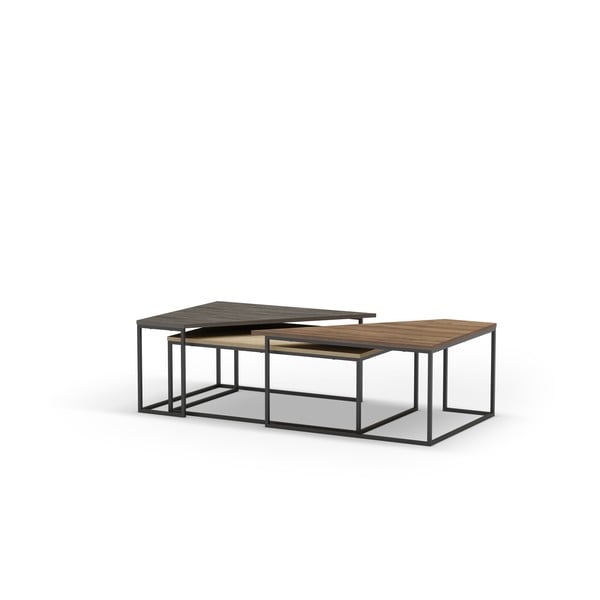 Set di 3 tavolini con piano in legno di noce naturale 70x110 cm Titan - Marckeric-image-4