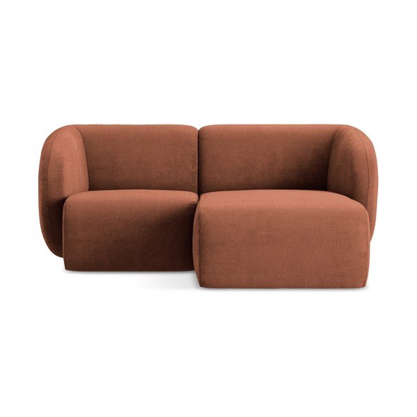 Divano angolare color terracotta (con penisola a destra/con chaise lounge) con rivestimento in ciniglia Lani – Makamii