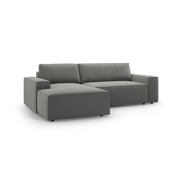 Divano angolare grigio chiaro allungabile/con contenitore (con penisola a sinistra/con chaise lounge) con rivestimento in velluto Jodie – Micadoni -image-2