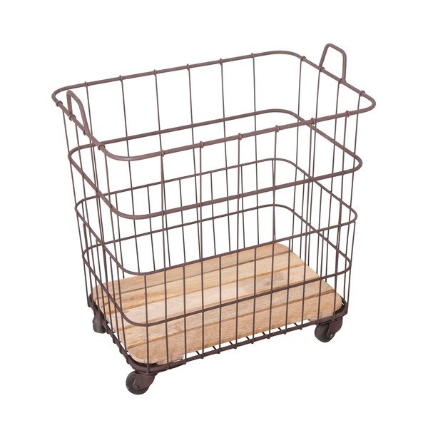 Cestino in metallo con elementi in legno di mango Panier, 58,5 x 40,5 cm - Antic Line
