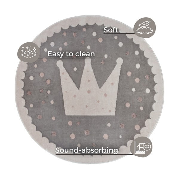 Tappeto grigio per bambini ø 100 cm Crown - Hanse Home-image-4