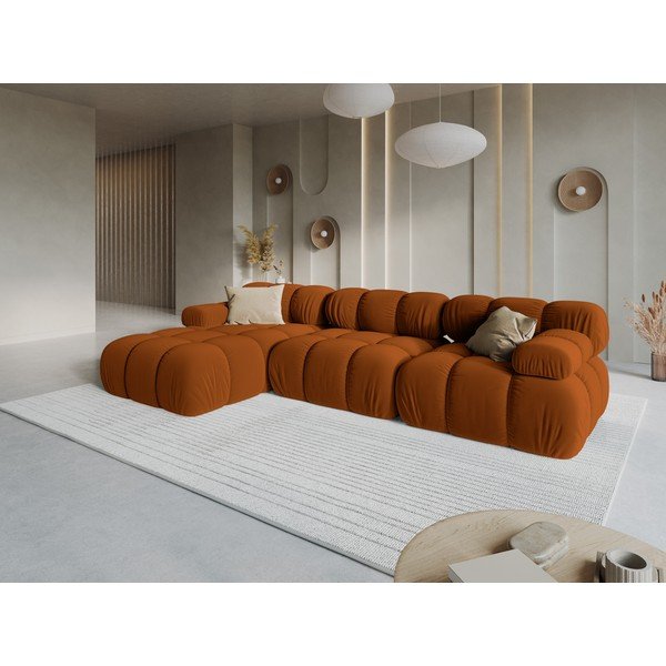 Divano angolare componibile color terracotta (con penisola a sinistra/con chaise lounge) con rivestimento in velluto – Micadoni -image-1