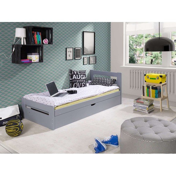 Letto per bambini in legno di pino grigio con contenitore 90x200 cm Nela - Lano Meble-image-1