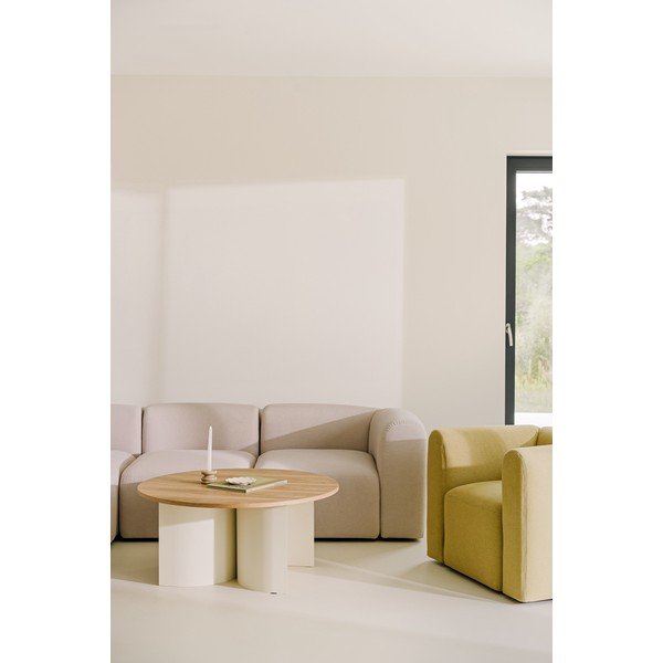 Tavolino da salotto rotondo color crema/di colore naturale con piano effetto frassino ø 95 cm Gavo – noo.ma-image-2