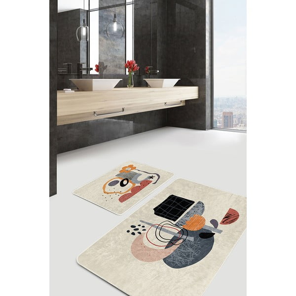 Set di tappetini per il bagno in velluto beige 2 pz 60x100 cm – Mila Home-image-2