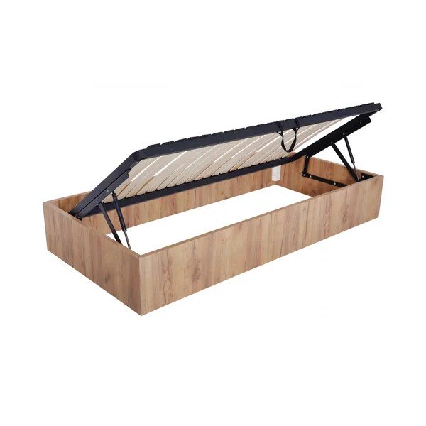 Letto singolo colore naturale chiaro in truciolato con contenitore/senza testiera con rete inclusa 90x190 cm Nira – Bobochic Paris-image-4
