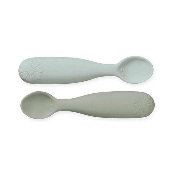 Set di cucchiai da bambini color kaki/azzurro in silicone 2 pz Olive Mix – Cam Cam Copenhagen