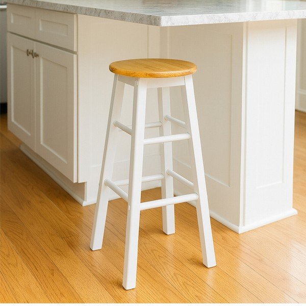 Sedia da bar bianca/di colore naturale in legno di cauciù massiccio (altezza della seduta 74 cm) Chester – Premier Housewares-image-3