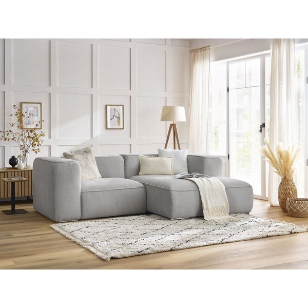 Divano angolare in grigio chiaro (con penisola a destra) con rivestimento in bouclé Zephyr – Bobochic Paris-image-1