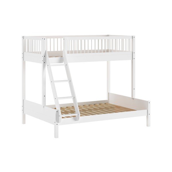 Letto da bambini a castello bianco in faggio massiccio con rete inclusa 140x200/90x200 cm Forrest – Vipack