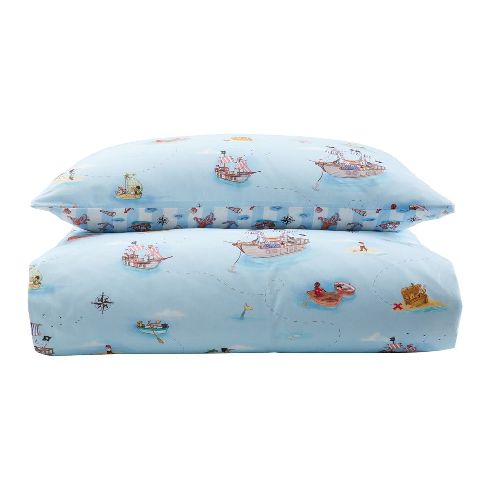Set copripiumino e federa da bambini blu in cotone per letto matrimoniale 200x200 cm Pirates – Belle & Boo | Biancheria da letto per bambini
