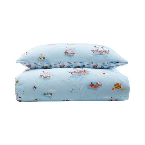 Set copripiumino e federa da bambini blu in cotone per letto matrimoniale 200x200 cm Pirates – Belle & Boo