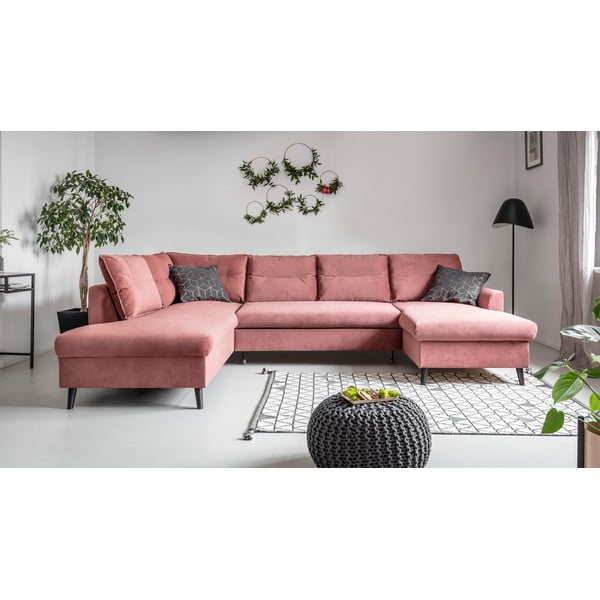 Divano letto a U in velluto rosa, angolo sinistro Stylish Stan - Miuform-image-1