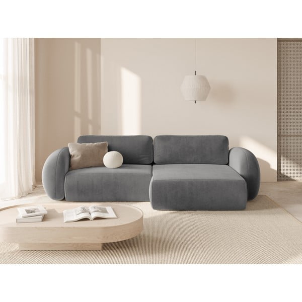 Divano angolare grigio scuro allungabile/con contenitore con rivestimento in velluto Tonale – Cosmopolitan Design-image-1