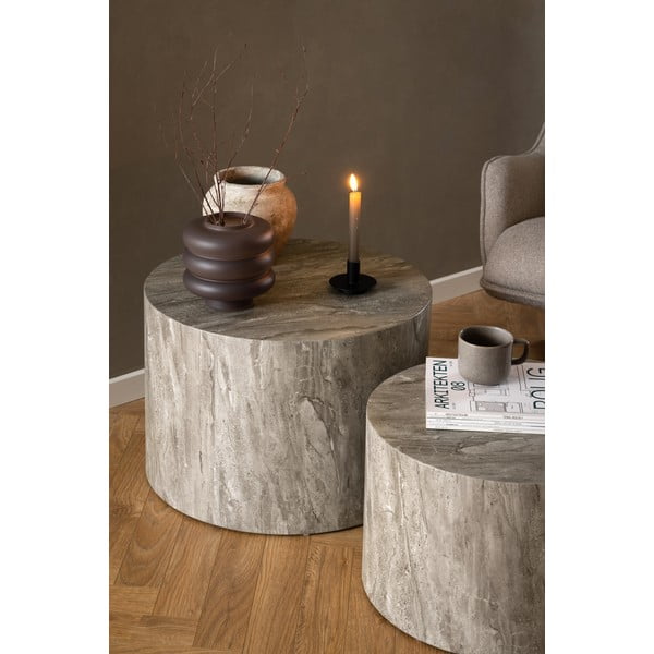 Tavolini rotondi grigi in pietra in set di 2 pezzi ø 58 cm Dice - Actona-image-1