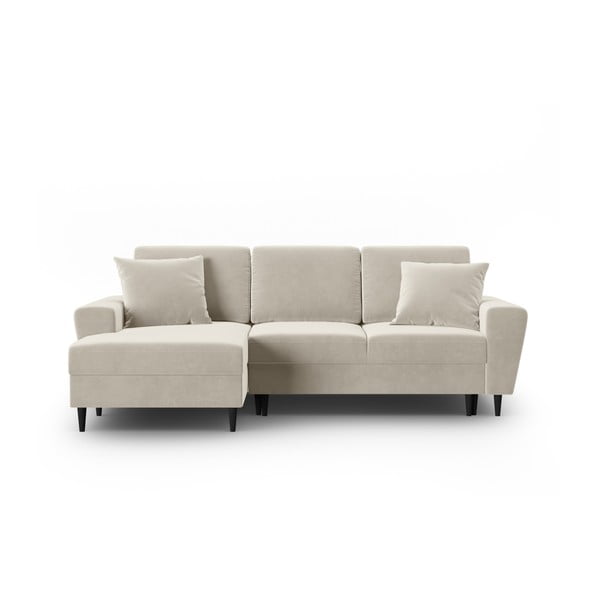 Divano angolare beige allungabile e con contenitore (con penisola a sinistra/con chaise lounge) con rivestimento in velluto Kyoto – Cosmopolitan Design