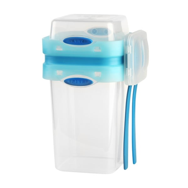 Cestino blu per pranzo e merenda con posate, , 650ml+230m Push&Push - Vialli Design