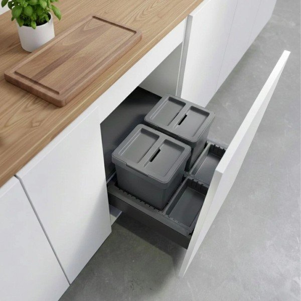 Cestino per la spazzatura grigio in plastica per raccolta differenziata/incorporabile 2x12 l Metropolis Flip-up – Elletipi-image-1