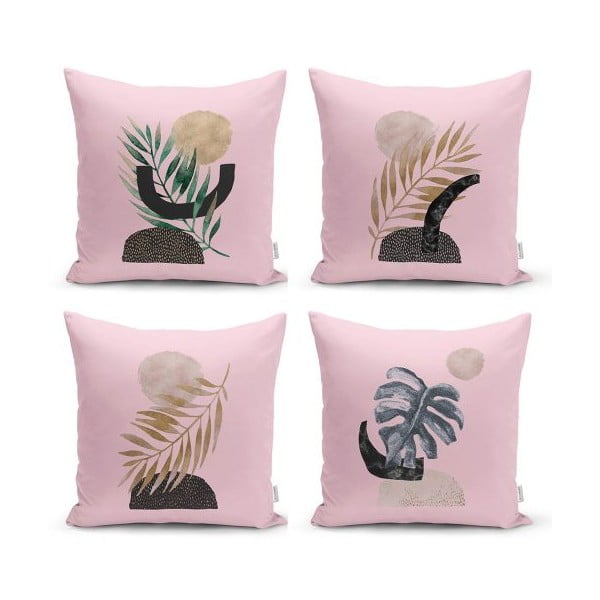 Set di 4 federe decorative Geometric Leaf Pink, 45 x 45 cm - Minimalist Cushion Covers