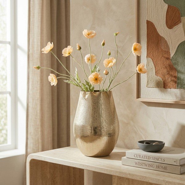 Vaso dorato in alluminio fatto a mano (altezza totale 38 cm) Brighty – Bizzotto-image-1