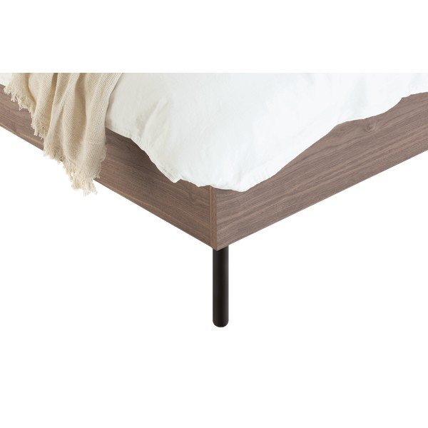Letto matrimoniale imbottito/in truciolato colore naturale scuro con effetto noce con rete inclusa 200x200 cm Streiko – noo.ma-image-4