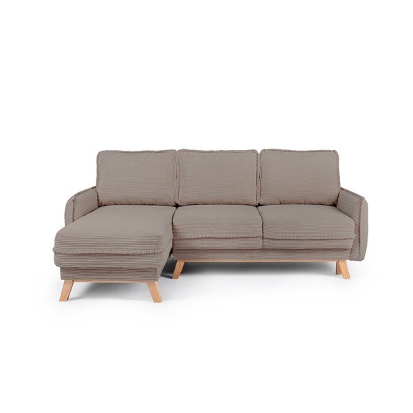 Divano angolare grigio tortora allungabile/con contenitore con rivestimento in velluto a coste Tori – Bonami Selection