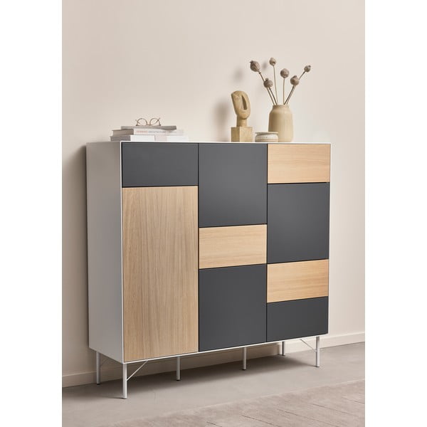 Cassettiera alta in rovere decorato in colore antracite-naturale 136x133 cm Edge by Hammel - Hammel Furniture-image-1