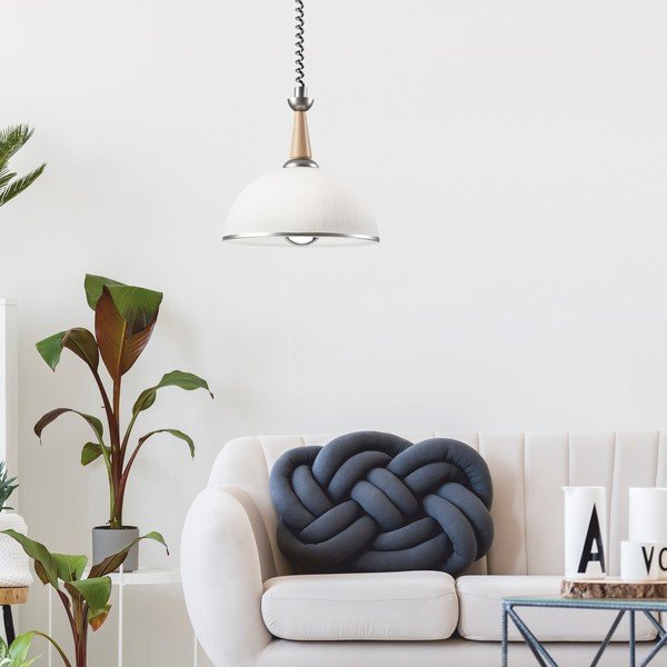 Lampadario in colore argento-naturale con paralume in vetro ø 30 cm Ciara - LAMKUR-image-1