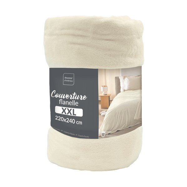 Coperta color crema in microflanella 220x240 cm Flanou – douceur d'intérieur-image-3