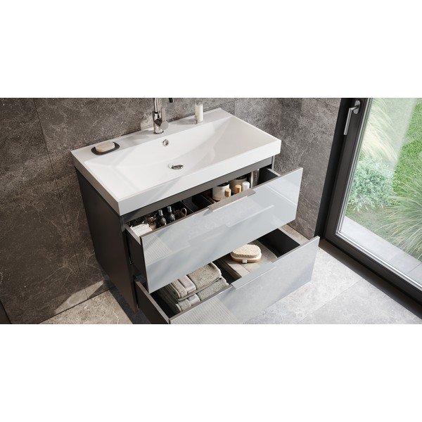 Mobile da lavabo grigio lucido da appendere 81x65 cm Celano – Germania-image-1