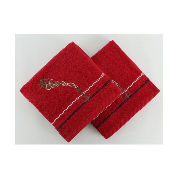 Set di 2 asciugamani Marina Red Cipa, 50x90 cm - Foutastic