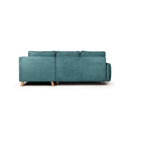 Divano angolare turchese allungabile (con penisola a destra) con rivestimento in velluto a coste Tori – Bonami Selection-image-4