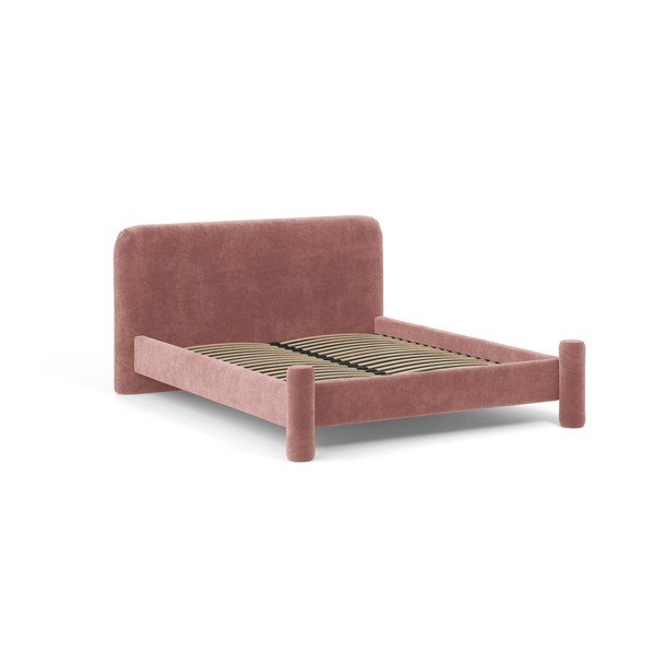 Letto matrimoniale imbottito rosa con rete inclusa 140x200 cm Vera – Micadoni -image-1