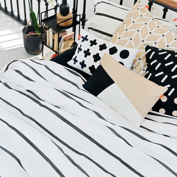 Copripiumino in cotone nero, bianco e marrone per letto singolo 140x200 cm Blush sand - Blanc-image-3