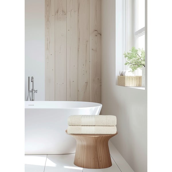 Set di 2 asciugamani in spugna di cotone beige 70x140 cm - Good Morning-image-1