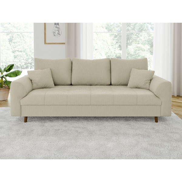 Divano beige con rivestimento in velluto a coste 210 cm Ariella – Ropez-image-1