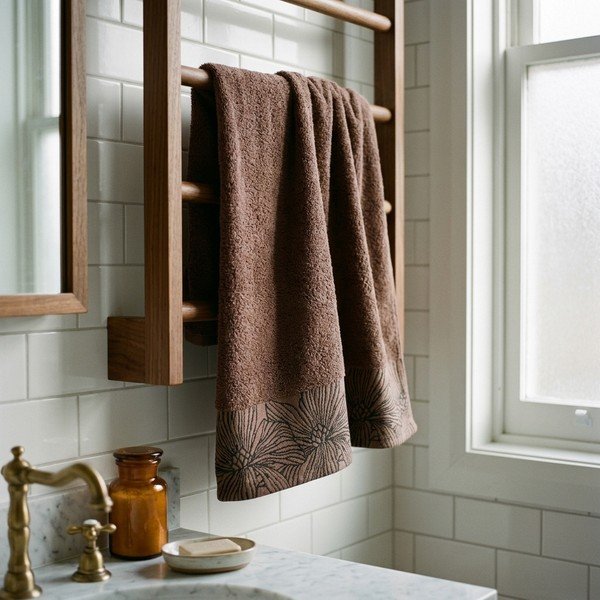 Asciugamano tipo terry marrone in cotone 70x140 cm Valencia – My House-image-1