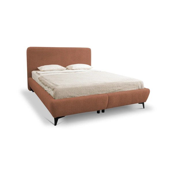 Letto matrimoniale imbottito color terracotta con contenitore con rete inclusa 140x200 cm Makapu – Makamii