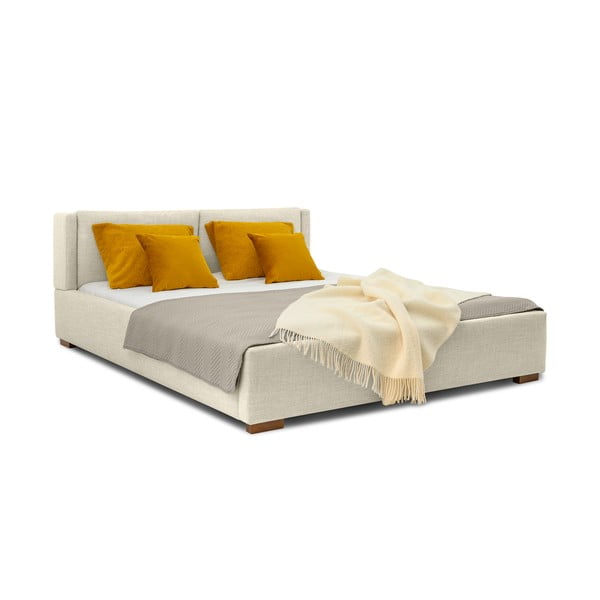 Letto matrimoniale imbottito beige con doghe in legno 160x200 cm Dreamer - Scandic-image-1
