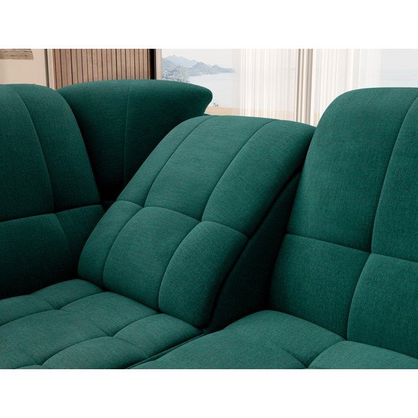 Divano angolare verde allungabile/con contenitore (con penisola a sinistra/a L) e rivestimento in velluto Sado – ELTAP-image-1