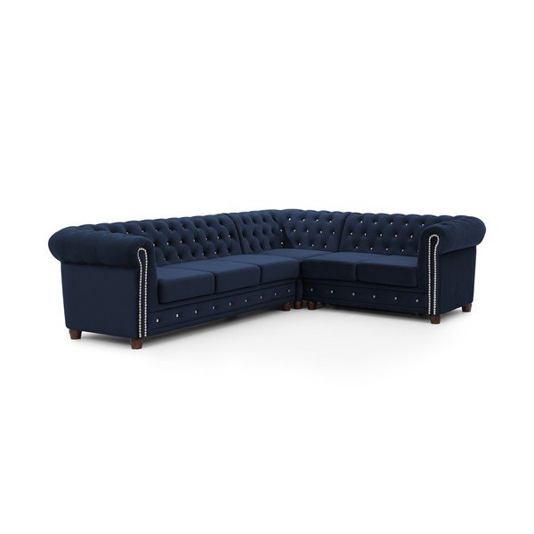 Divano angolare blu allungabile (con penisola a destra/a L) con rivestimento in velluto York Blik – Ropez