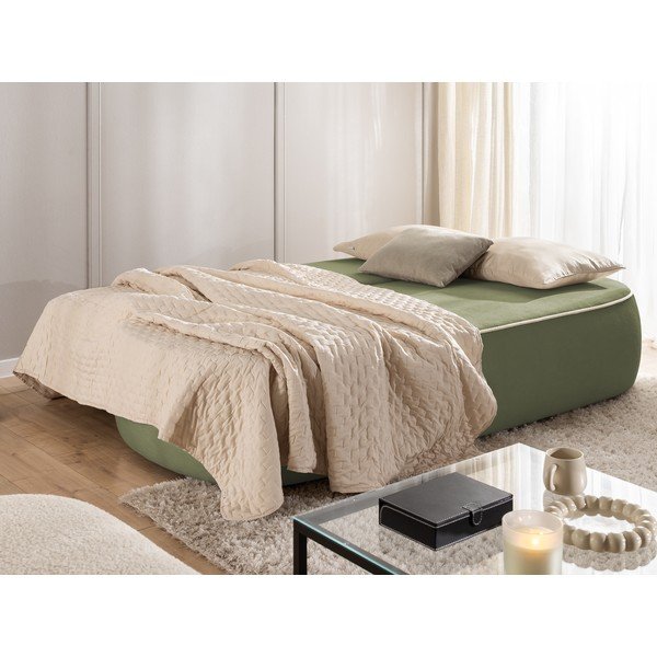 Divano color kaki/beige allungabile/con contenitore con rivestimento in velluto 210 cm Saga – Ropez-image-3
