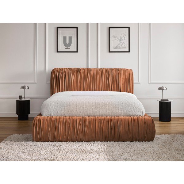 Letto matrimoniale arancione imbottito con spazio contenitivo con rete inclusa 180x200 cm Blair – Bobochic Paris-image-1