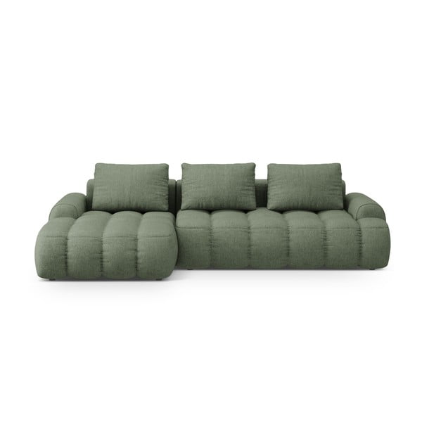 Divano angolare verde allungabile/con contenitore (con penisola a sinistra/con chaise lounge) Linz – Cosmopolitan Design