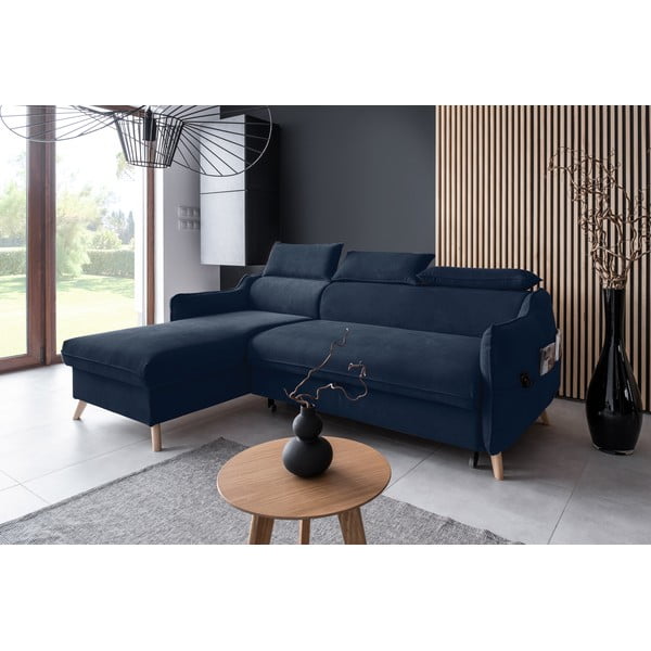 Divano letto angolare in velluto blu scuro (angolo sinistro) Sweet Harmony - Miuform-image-3