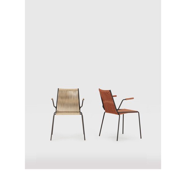 Sedie da pranzo in set beige in metallo con braccioli/impilabili 2 pz Emily – Marckeric-image-2