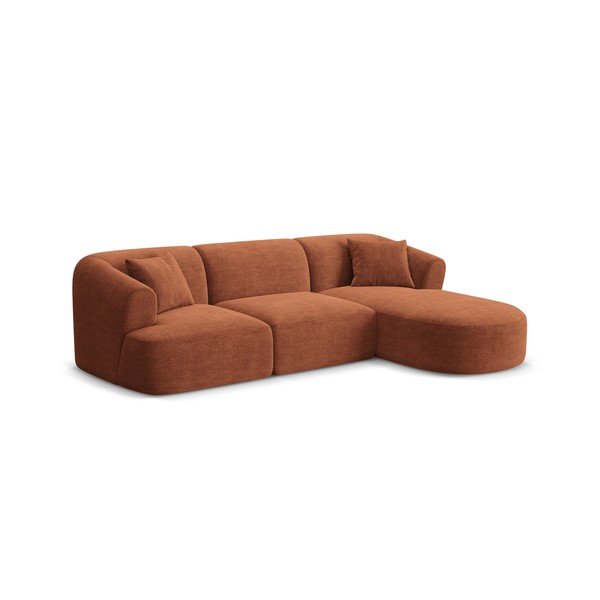 Divano angolare color terracotta (con penisola a destra/con chaise lounge) con rivestimento in velluto a coste Campi – Cosmopolitan Design-image-1